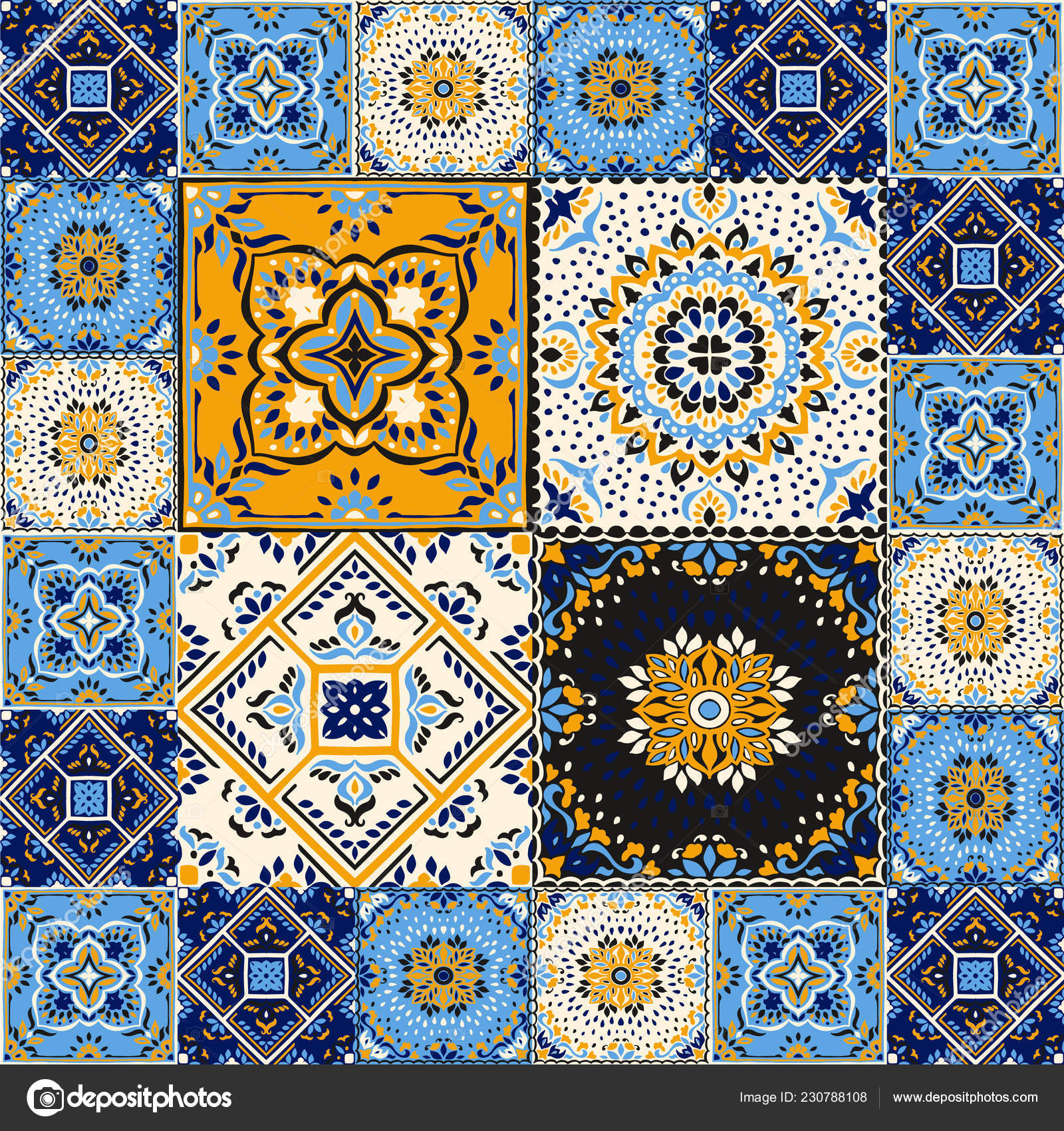 タラヴェラ パターン インド パッチワーク アズレージョ ポルトガル トルコの飾り モロッコ タイル モザイク ストックベクター C Bsking