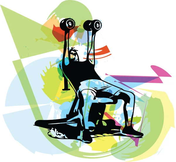 男子与杠铃做蹲在健身房矢量插图 — 图库矢量图片