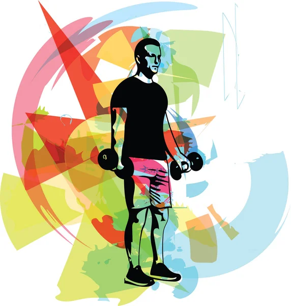 Hombre Con Barra Haciendo Sentadillas Gimnasio Vector Ilustración — Archivo Imágenes Vectoriales