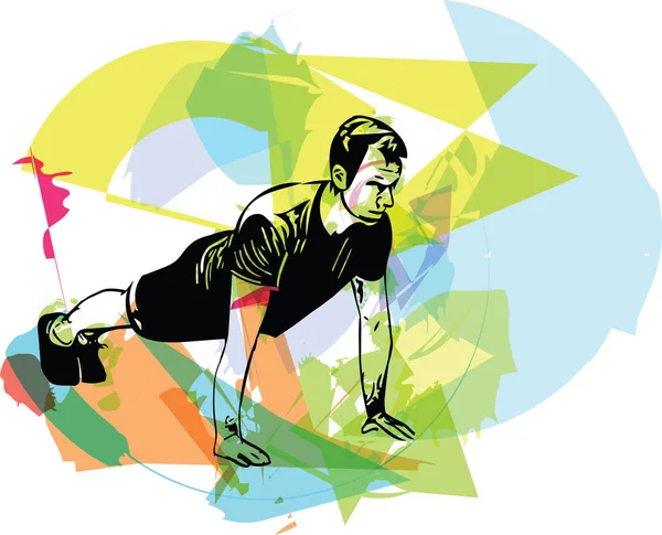 Actieve Jonge Man Doen Push Ups Sportschool Vectorillustratie — Stockvector