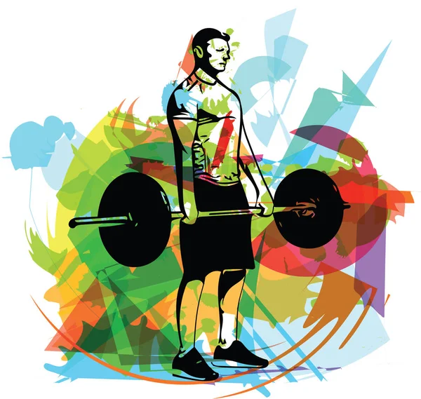 Gewichtheben Training Fitnessstudio Mit Langhantelvektor Illustration — Stockvektor