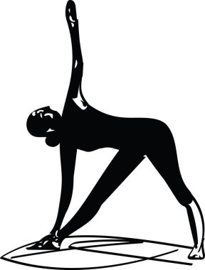 Yoga yapan bir kadın, vektör çizimi yapan soyut çizgiler.