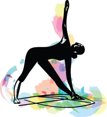 Yoga yapan bir kadın, vektör çizimi yapan soyut çizgiler.