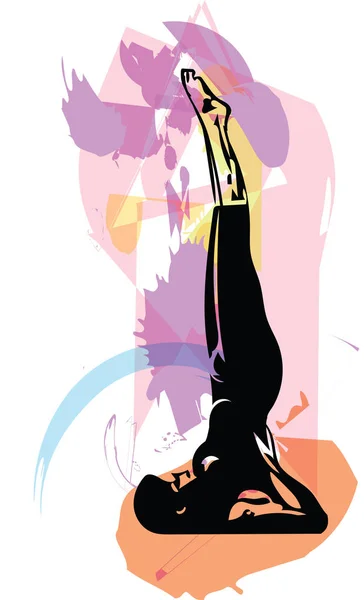 Yoga Yapan Bir Kadın Vektör Çizimi Yapan Soyut Çizgiler — Stok Vektör