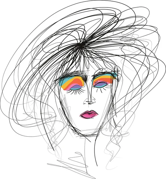 Beautful Woman Sketch Messy Hair Vector Illustration — Stock Vector