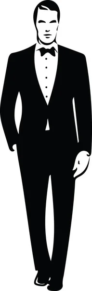 Drawing Elegant Young Fashion Man Tuxedo Posing Vector Illustration — Stock Vector