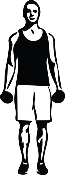 Homme Avec Haltère Faire Squats Dans Salle Gym Illustration Vectorielle — Image vectorielle