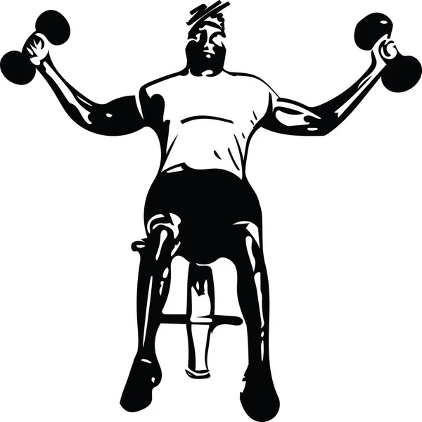 Homme Avec Haltère Faire Squats Dans Salle Gym Illustration Vectorielle — Image vectorielle