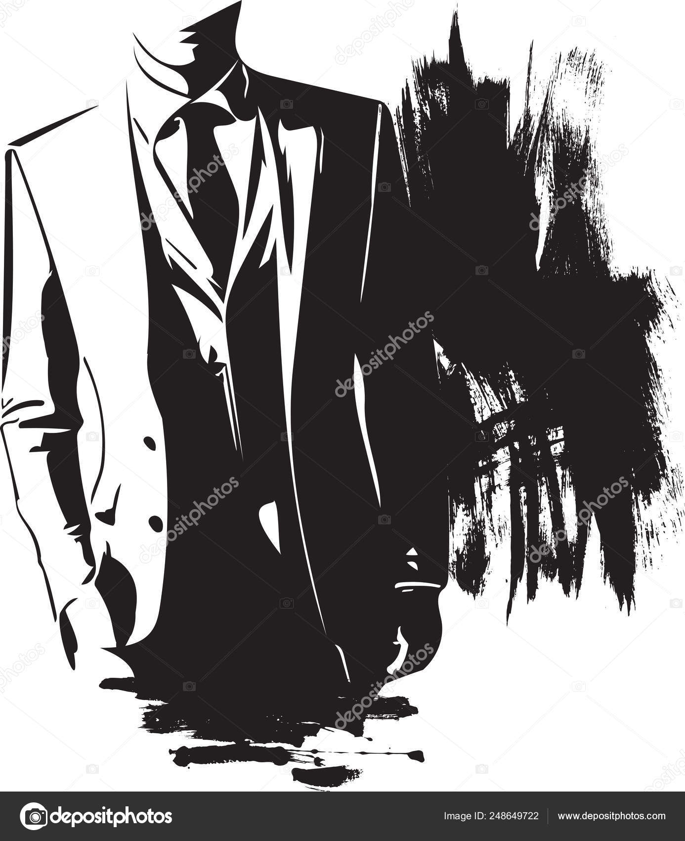 Drawing of elegant young fashion man in tuxedo posing Stock Vector