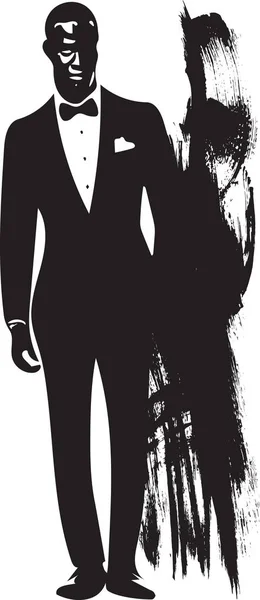 Menggambar pria muda elegan berpakaian tuksedo berpose - Stok Vektor