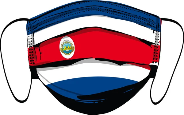 Bandera Costa Rica Sobre Mascarillas Médicas Aisladas Ilustración Vectorial Blanca — Archivo Imágenes Vectoriales