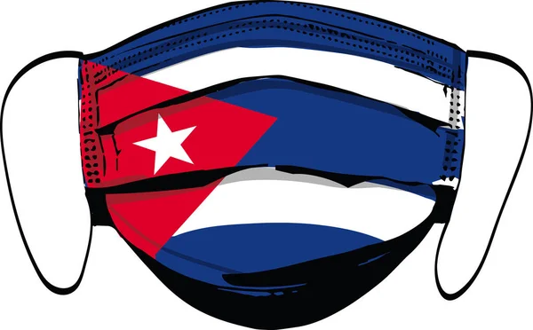 Kuba Flagge Auf Medizinischen Gesichtsmasken Isoliert Auf Weißer Vektorillustration — Stockvektor