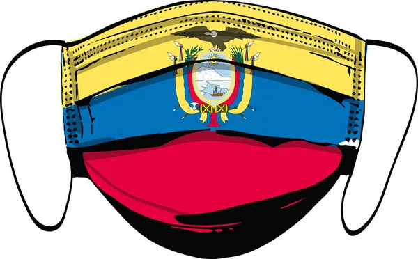 Tıbbi Yüz Maskeleri Üzerindeki Ekvador Bayrağı Beyaz Vektör Illüstrasyonunda Izole — Stok Vektör