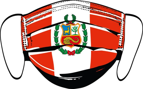 Peru Flagge Auf Medizinischen Gesichtsmasken Isoliert Auf Weißer Vektorillustration — Stockvektor