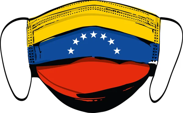 医疗面罩上的委内瑞拉国旗用白色矢量图隔开 — 图库矢量图片