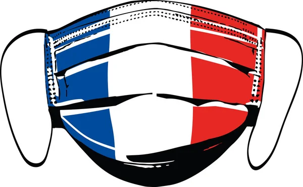 Bandeira França Máscaras Faciais Médicas Isoladas Ilustração Vetorial Branca —  Vetores de Stock