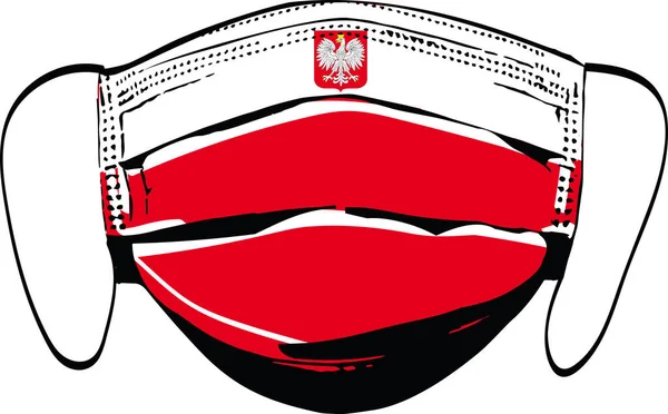 Bandeira Polônia Máscaras Médicas Isoladas Ilustração Vetorial Branca — Vetor de Stock