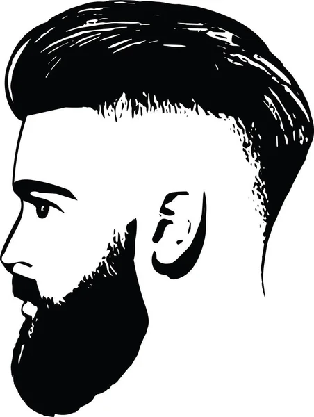 长胡子的男人面对着理发的嬉皮士 理发店和标志模板的男性时尚矢量 病媒图解 — 图库矢量图片