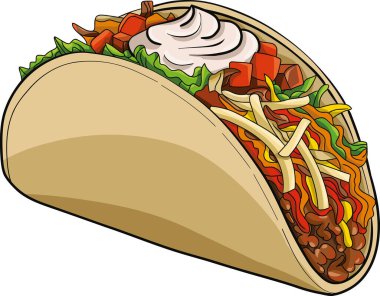 Sığır eti, sebze, peynir ve ekşi kremayla dolu bir el takosu lezzetli ve iştah açıcı bir yemek sergiliyor..