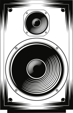 Görünür diyafram ve akustik öğelere sahip Retro hoparlör, müzik ve sesle ilgili temalar için ideal.