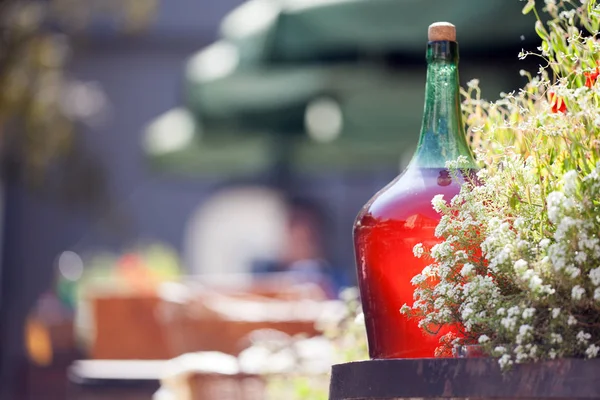 Bottle Red Wine Standing Barrel Autumn Still Life Bottle Wine — Stock Photo, Image