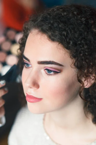 Skønhed Makeup Koncept Closeup Portræt Smuk Kvinde Professionel Make Med - Stock-foto