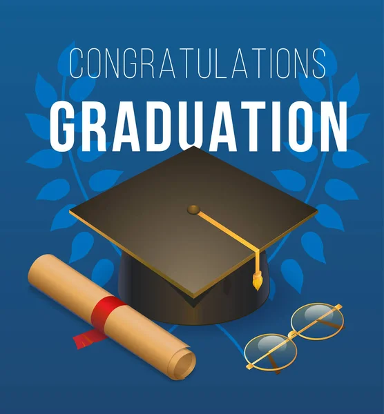 Vector Illustration Graduation Graduate School Confetti Graduate Cap Diploma Banner — Stock Vector