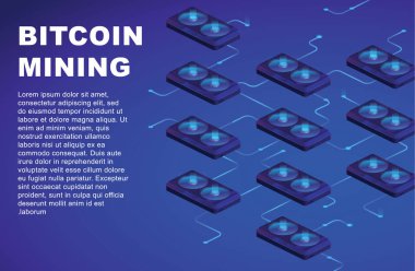 vektör çizim isometry. Video kartları, gelecek, blockchain bitcoin madencilik bitcoin çiftlik 