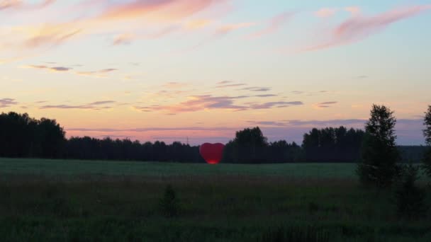 Ballong Form Ett Hjärta Står Marken Och Glöder Handhållen Video — Stockvideo