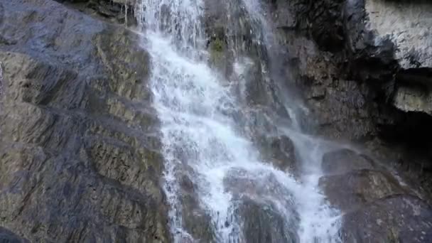 Waterfall close up, the water falls and flows through the rocks — Stock Footage Waterfall Close Water Falls Flows Rocks Stock Video