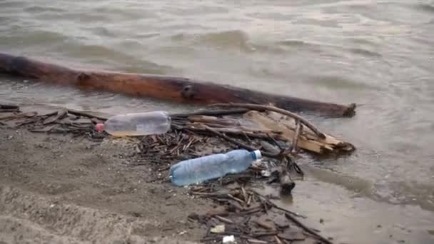 Botellas Plástico Primer Plano Contaminación Del Medio Ambiente — Vídeo de stock