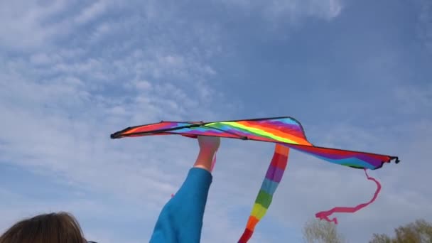 自然の中で凧を持つ女の子 — ストック動画