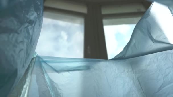 Throws plastic in the trash. View from the trash can. — Stock Footage Throws Plastic Trash View Trash Can Stock Video
