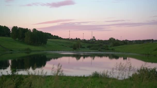 Paysage Naturel Coucher Soleil Lac Milieu Des Prairies Des Forêts — Video