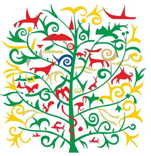 fantastic tree of life with various animals and birds on the branches