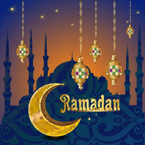 Ramadan Kareem Mit Goldenem Luxuriösem Crescen Vorlage Islamisch Verzierte Grußkarte — Stockvektor