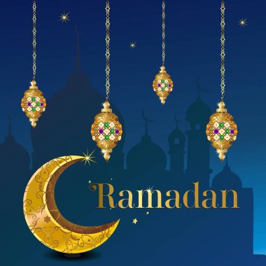 Altın lüks kreşile Ramazan kareem, şablon İslam süslü tebrik kartı 