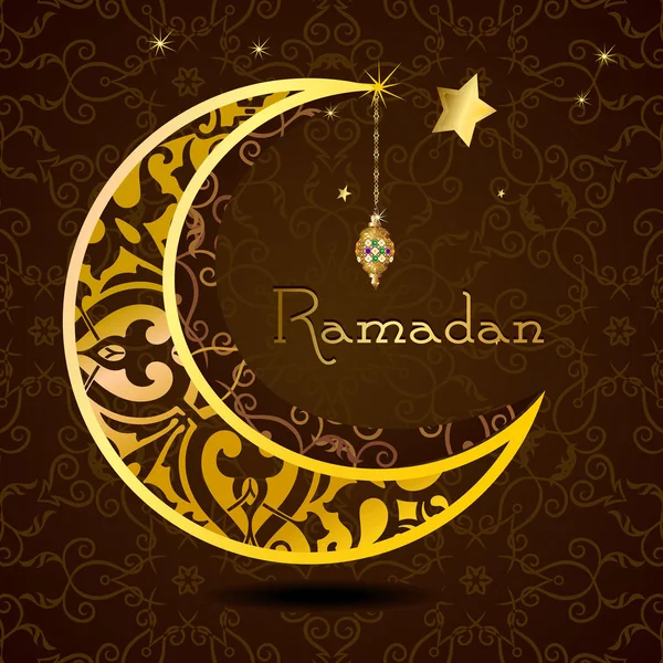 Ramadan Kareem mit goldenem luxuriösem Crescen, Vorlage islamisch verzierte Grußkarte — Stockfoto