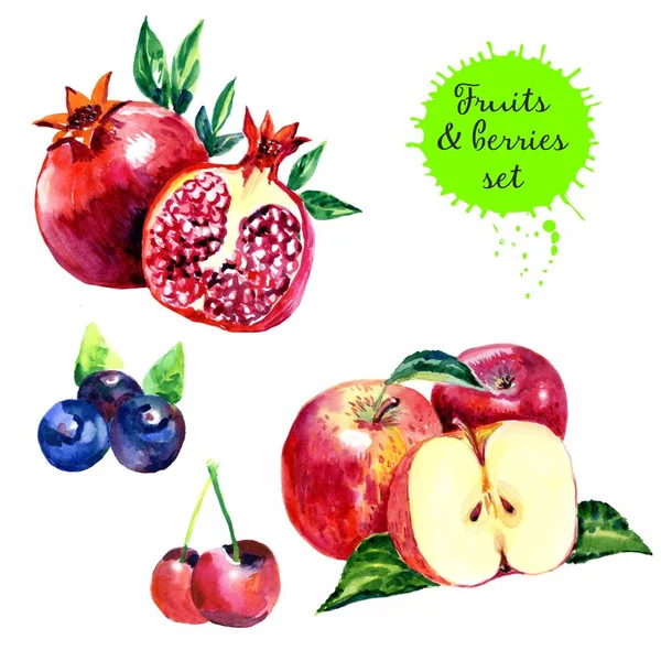 Fundo Menu Eco Frutos Bagas Desenhados Mão Aquarela Frutas Coleta — Fotografia de Stock