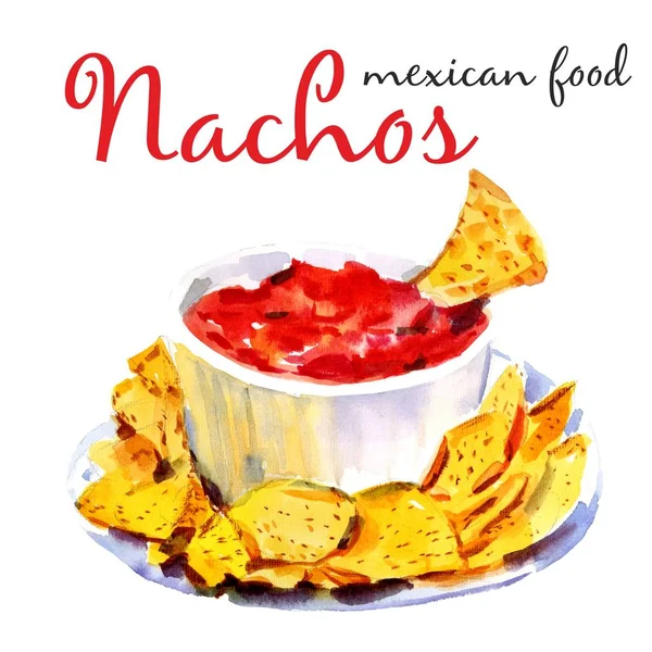 Nachos isolati su uno sfondo bianco. Illustrazione acquerello . — Foto Stock