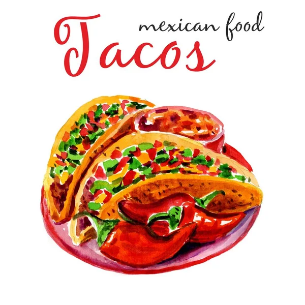 Tacos. Aquarellillustration. — Stockfoto