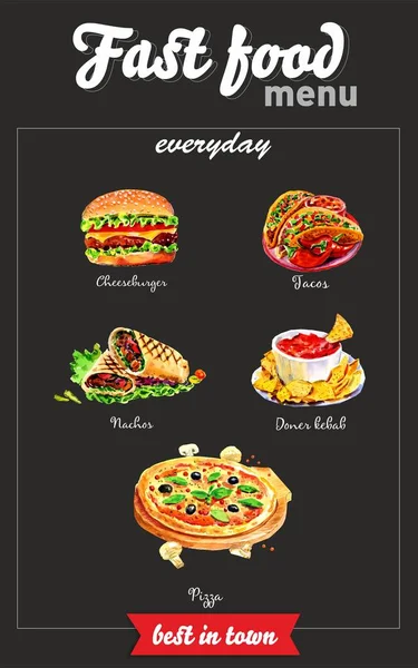 Fast Food Menü. Aquarellbilder — Stockfoto