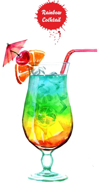 Cocktail tropical em vidro com gelo e guarda-chuva — Fotografia de Stock