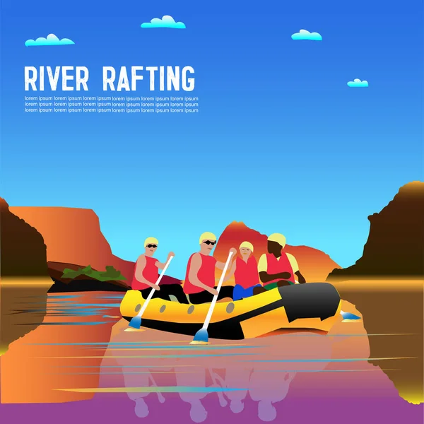 Dibujo vectorial de turistas dedicados al rafting . — Vector de stock