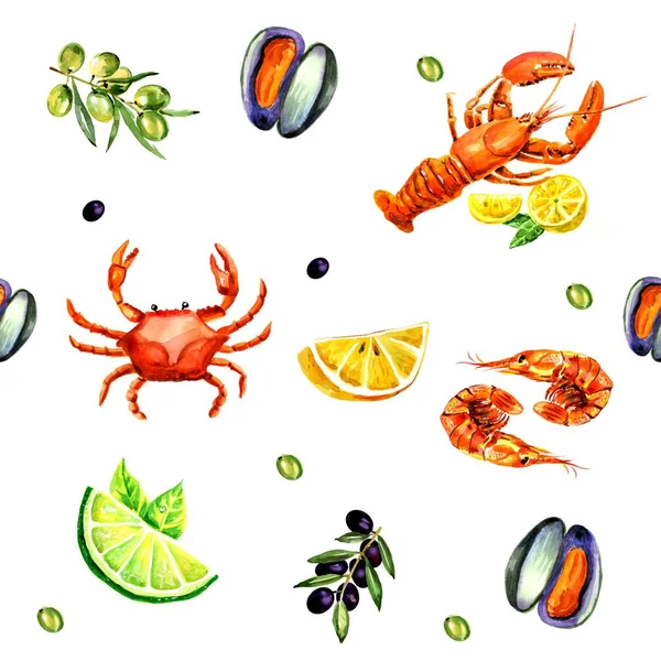 Seafood seamless pattern. Fish food endless background, texture.