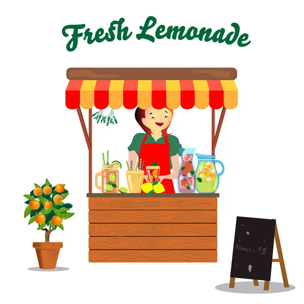 Rack with seller of fresh lemonade. — Stock Vector