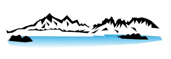 Dibujo vectorial de montañas con un lago. Objeto aislado — Vector de stock