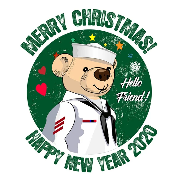 Etiquetas de Natal com um ursinho de pelúcia. Teddy urso marinheiro, ilustração vetorial para design e cartões — Vetor de Stock