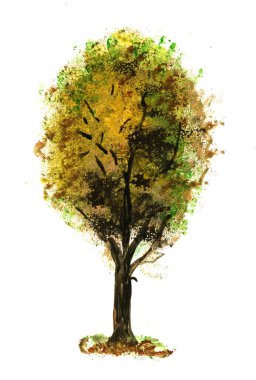 Soyut bir çiçek ağacı çizimi. Suluboya ve akrilik karışımı bir teknik.