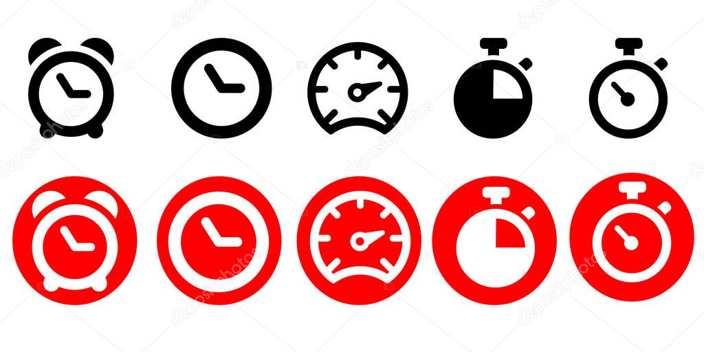 Vector icons of different hours and alarm clocks